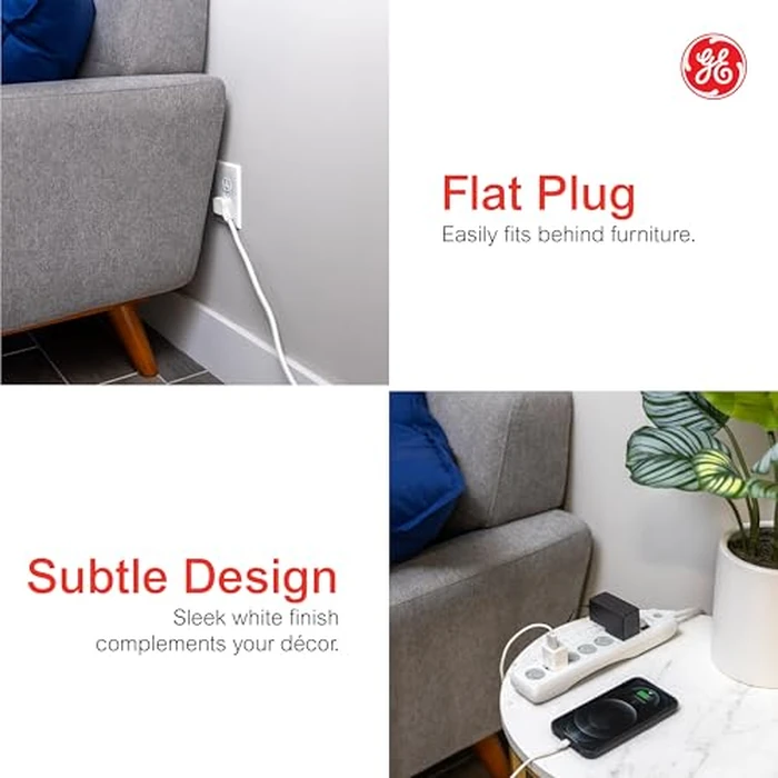 GE Surge Protector Power Strip, 10 Ft Extension Cord, 6 Outlet Extender, 800 Joules, Flat Plug, Twist-to-Close Safety Covers, ETL Listed, White, 14092 by GE - Image 3