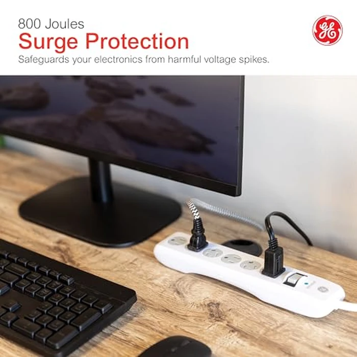 GE Surge Protector Power Strip, 10 Ft Extension Cord, 6 Outlet Extender, 800 Joules, Flat Plug, Twist-to-Close Safety Covers, ETL Listed, White, 14092 by GE - Image 6