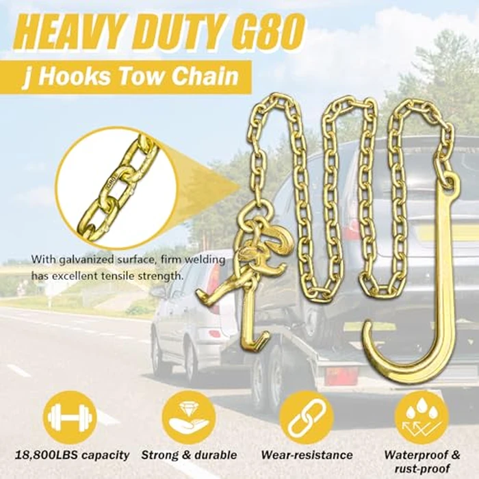 SENKEYFE G80 j Hooks Tow Chain, 5/16" x 6' Recovery Tow Hooks Chain 15IN J Hook w/RTJ & Grab Hook, 18800LBS Tow Truck Accessories J Hooks, Bridle Tow Transport Chain, Wrecker Towing Truck Equipment by SENKEYFE - Image 5