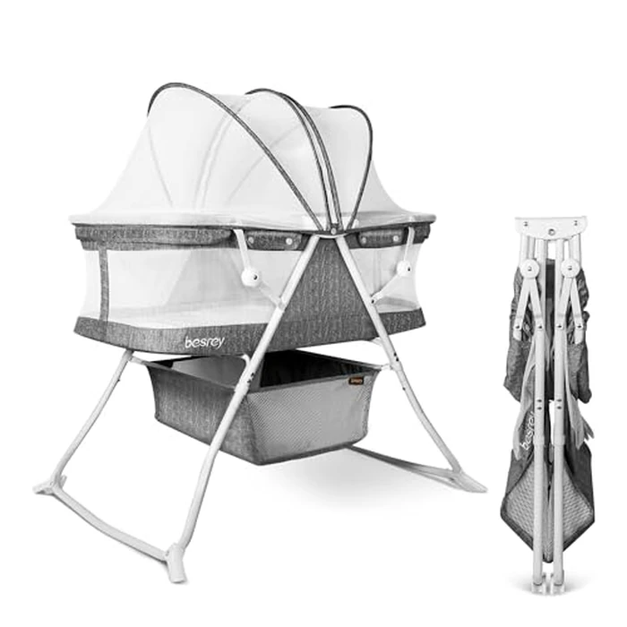 besrey Bassinet for Baby, 3 in 1 Portable Baby Bassinets Bed, Easy Folding Bedside Sleeper Crib, Quick-Fold for Newborn Infant, Compact Storage, Mattress and Mosquito Net Included by besrey - Used - Like New condition - CA$105.18