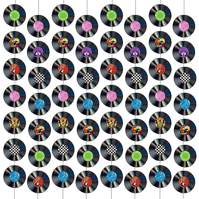 12 PCS Vinyl Records Banners 50's Party Decorations Music Record Hanging Swirl 1950's Party Garland Kit Vinyl Retro Party Supplies Streamer Cutouts for 50s 70s 90s Theme Door Home Party Favor by ZOIIWA - Used - Like New condition
