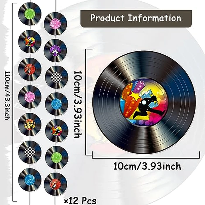 12 PCS Vinyl Records Banners 50's Party Decorations Music Record Hanging Swirl 1950's Party Garland Kit Vinyl Retro Party Supplies Streamer Cutouts for 50s 70s 90s Theme Door Home Party Favor by ZOIIWA - Image 2