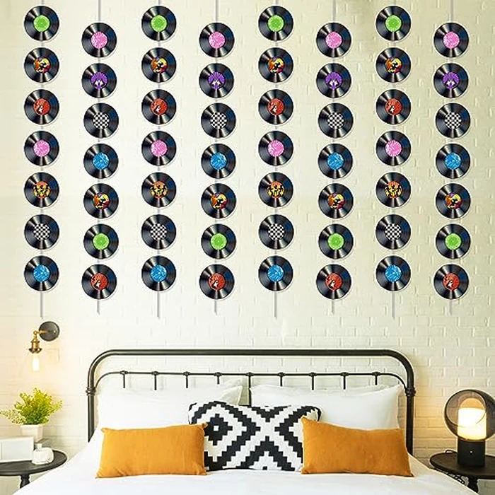 12 PCS Vinyl Records Banners 50's Party Decorations Music Record Hanging Swirl 1950's Party Garland Kit Vinyl Retro Party Supplies Streamer Cutouts for 50s 70s 90s Theme Door Home Party Favor by ZOIIWA - Image 5