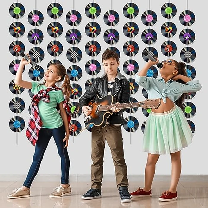 12 PCS Vinyl Records Banners 50's Party Decorations Music Record Hanging Swirl 1950's Party Garland Kit Vinyl Retro Party Supplies Streamer Cutouts for 50s 70s 90s Theme Door Home Party Favor by ZOIIWA - Image 6