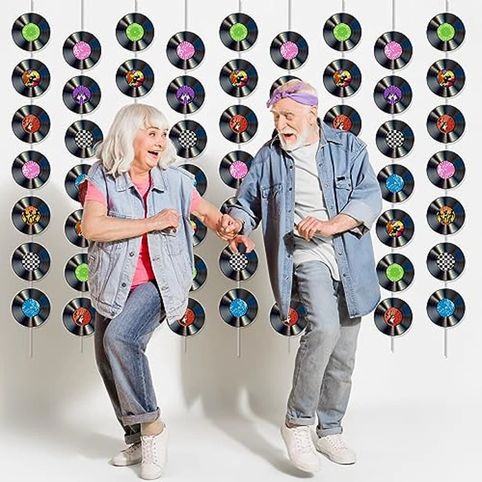 12 PCS Vinyl Records Banners 50's Party Decorations Music Record Hanging Swirl 1950's Party Garland Kit Vinyl Retro Party Supplies Streamer Cutouts for 50s 70s 90s Theme Door Home Party Favor by ZOIIWA - Image 7