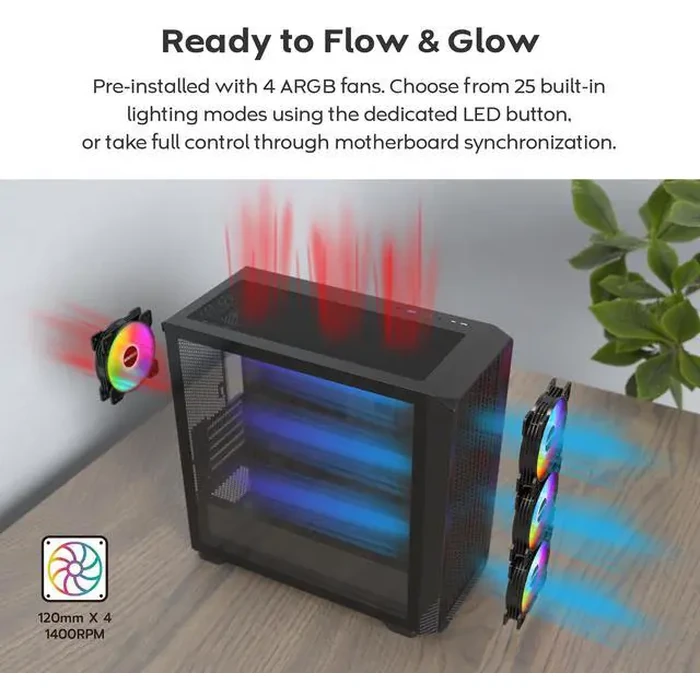 MONTECH X5M - Micro ATX Gaming PC Case, High Airflow, 4x120mm ARGB Fans Pre-installed, Glass Side Panel, Carbon Fiber Print Accents, Black by Montech - Image 6