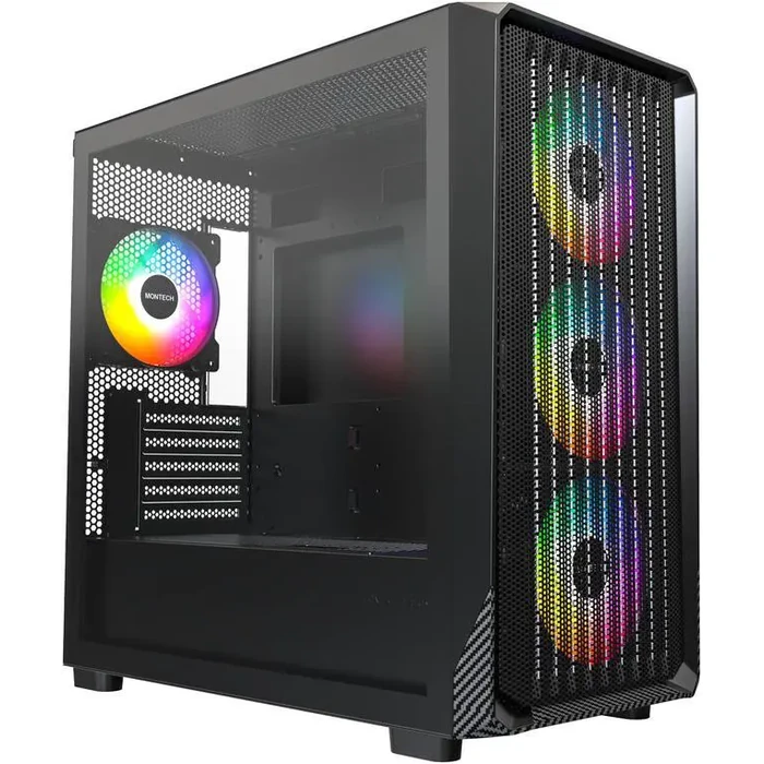 MONTECH X5M - Micro ATX Gaming PC Case, High Airflow, 4x120mm ARGB Fans Pre-installed, Glass Side Panel, Carbon Fiber Print Accents, Black by Montech - Image 2
