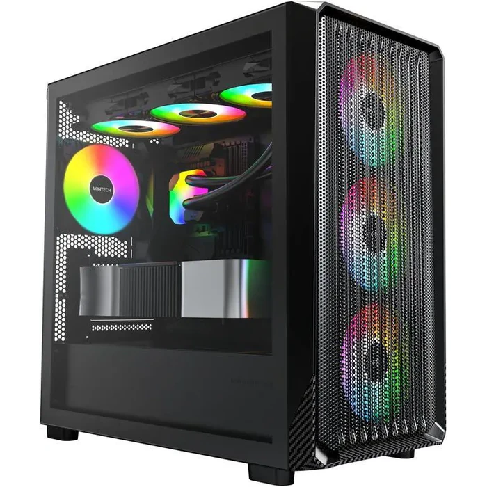 MONTECH X5M - Micro ATX Gaming PC Case, High Airflow, 4x120mm ARGB Fans Pre-installed, Glass Side Panel, Carbon Fiber Print Accents, Black by Montech - Image 3