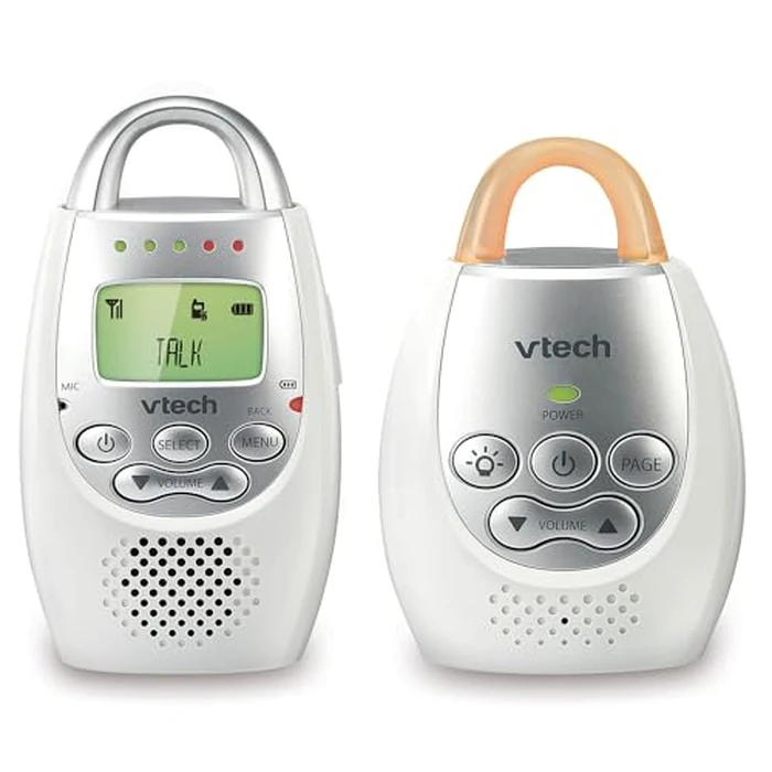 VTech Communications DM221 Audio Baby Monitor with up to 1,000 ft of Range, Vibrating Sound-Alert, Talk Back Intercom & Night Light Loop, White/Silver by VTech - Used - Good condition