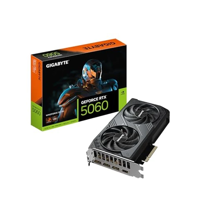 GIGABYTE GeForce RTX 5060 WINDFORCE OC 8G Graphics Card, 8GB 128-bit GDDR7, PCIe 5.0, WINDFORCE Cooling System, GV-N5060WF2OC-8GD Video Card by GIGABYTE - Image 1