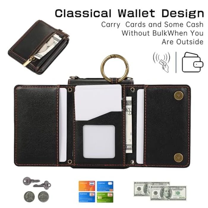 Compatible with Samsung Galaxy Z Flip 7 5G Wallet Case and Crossbody Shoulder Strap Ring Buckle Hinge Protection Stand Card Holder Phone Cover for ZFlip 7Z Z7 G Flip7 ZFlip7 Women Girls Men Black by Asuwish - Image 2
