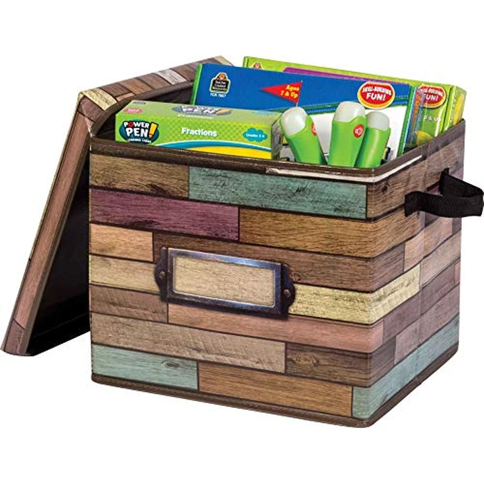 Reclaimed Wood Storage Box, 13"L x 12"W x 10.5"H by Teacher Created Resources - Used - Good condition - CA$12.37