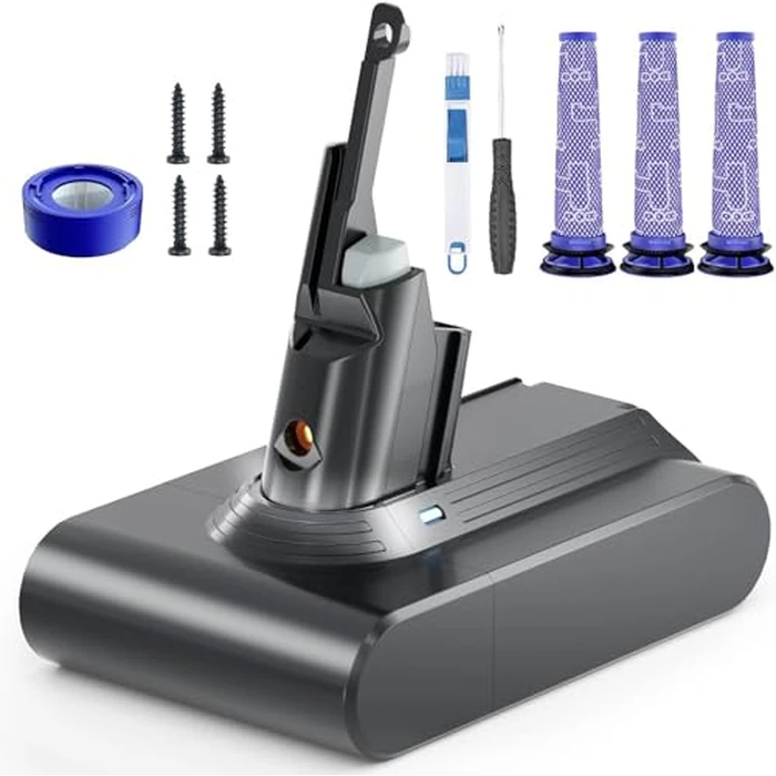 Battery Replacement for Dyson V7, 21.6V 8000mAh Li-ion Battery Compatible with SV11 V7 Motorhead V7 Animal V7Extra V7Mattress V7Absolute V7Trigger Vacuum Cleaners, 3 Pre-Filters and 1 Post-Filter by Morpilot - Used - Good condition