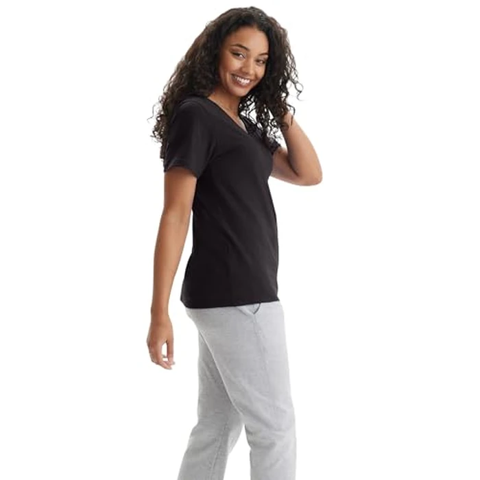 Hanes womens Short Sleeve V-neck T-shirt T Shirt, Black, 3X-Large US by Hanes - Image 4
