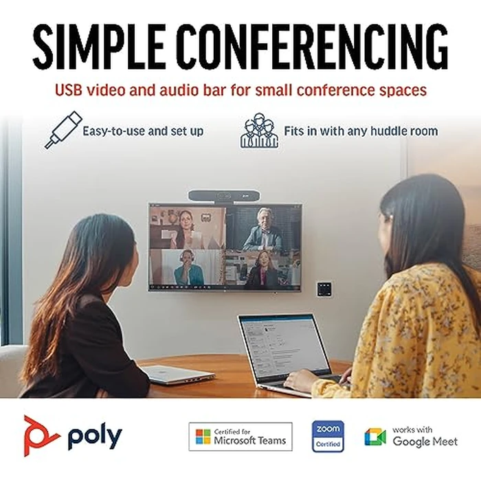 Poly Studio R30 4K Video Conferencing Bar (Plantronics) - Camera, Mic, & Speaker for Small Rooms - Automatic Camera Framing - Noise Reduction Technology - Works w/Teams, Google, Zoom -Amazon Exclusive by POLY - Image 2