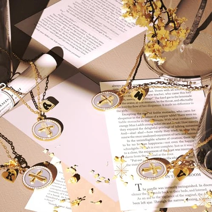 REGIS Cross Necklace for Women, 14K Gold Plated Round Cubic Zirconia Pendant with A-Z Initial Charms, Dainty Personalized Faith Jewelry Gift for Her (N, Gold) by REGIS - Image 3