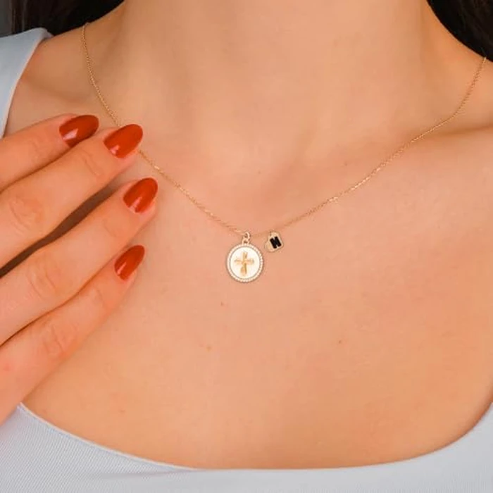 REGIS Cross Necklace for Women, 14K Gold Plated Round Cubic Zirconia Pendant with A-Z Initial Charms, Dainty Personalized Faith Jewelry Gift for Her (N, Gold) by REGIS - Image 5