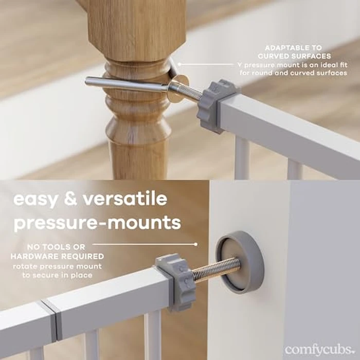 Comfy Cubs Adjustable Baby Gate - 3 Extensions 107 x 5 x 76 cm, Multipurpose Q195 Steel Stair Gate - Powder-Coated Stair Barrier, Walk Through Design for Kids & Pets, Fits Staircases - White by Comfy Cubs - Image 3
