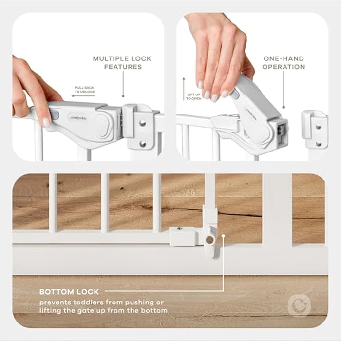 Comfy Cubs Adjustable Baby Gate - 3 Extensions 107 x 5 x 76 cm, Multipurpose Q195 Steel Stair Gate - Powder-Coated Stair Barrier, Walk Through Design for Kids & Pets, Fits Staircases - White by Comfy Cubs - Image 5