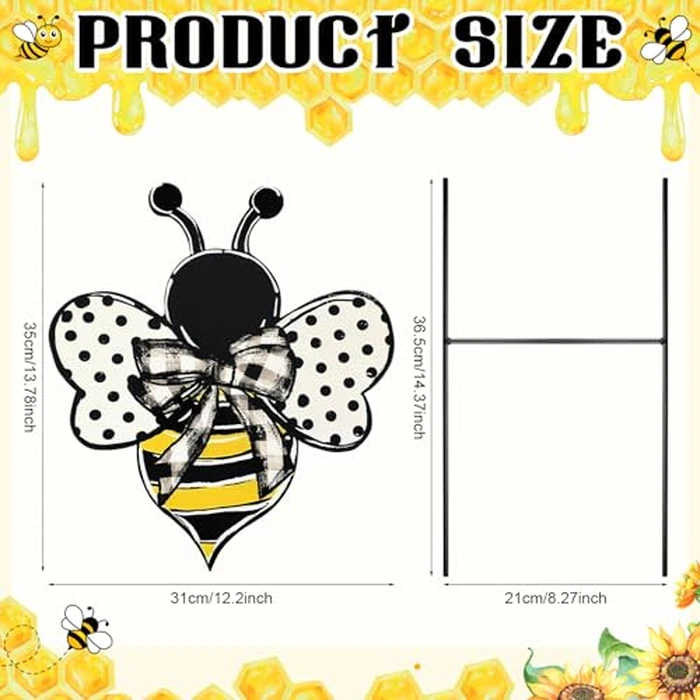 Weysat Summer Yard Sign Polka Dot Bee Metal Decoration Outdoor 13.7 Inch Summer Decoration for Home Outdoor Honey Bee Welcome Porch Decor with Stakes Waterproof for Garden Patio Lawn Party Walkway by Weysat - Image 5