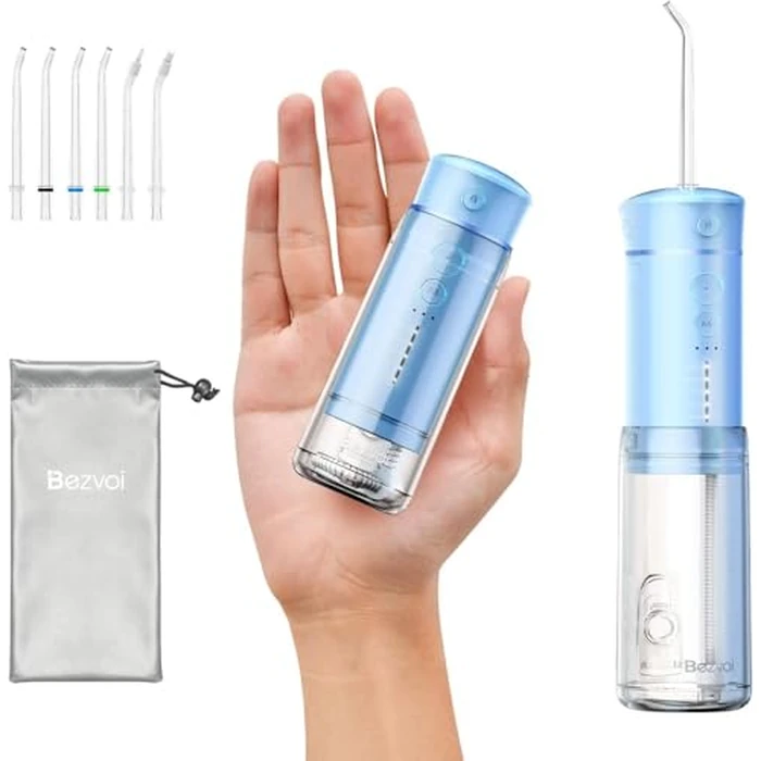 Bezvoi Water Flosser Mini Cordless Portable: 5 Modes Travel Water Dental Floss with Telescopic Water Tank, IPX7 Waterproof Oral Irrigator for Teeth Cleaning Gums,Orthodontic,Braces Care (Sky Blue) by Bezvoi - Image 1