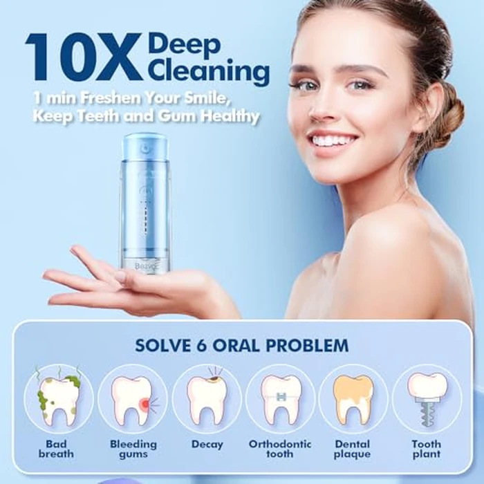 Bezvoi Water Flosser Mini Cordless Portable: 5 Modes Travel Water Dental Floss with Telescopic Water Tank, IPX7 Waterproof Oral Irrigator for Teeth Cleaning Gums,Orthodontic,Braces Care (Sky Blue) by Bezvoi - Image 2