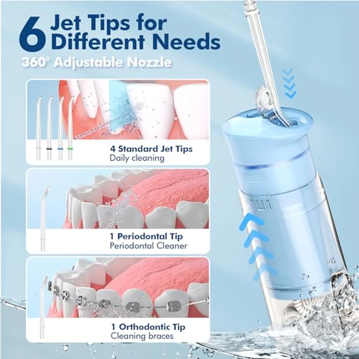 Bezvoi Water Flosser Mini Cordless Portable: 5 Modes Travel Water Dental Floss with Telescopic Water Tank, IPX7 Waterproof Oral Irrigator for Teeth Cleaning Gums,Orthodontic,Braces Care (Sky Blue) by Bezvoi - Image 5
