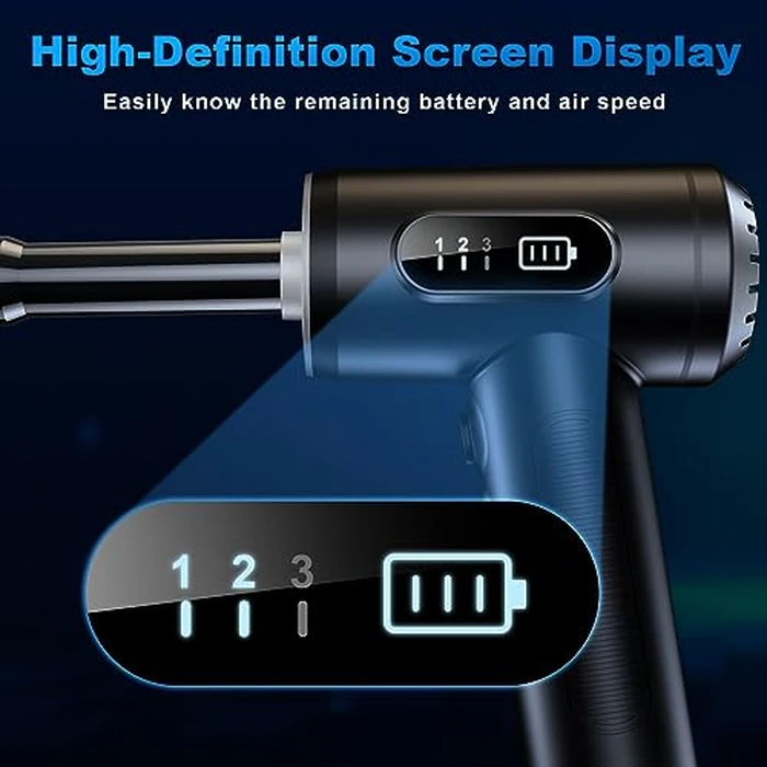Compressed Air Duster-3 Gear Adjustable 100000RPM Electric Air Duster with LED Light, Rechargeable Cordless Air Blower for Keyboard Electric Devices Cleaning. Replaces Compressed Air Cans (Black) by FRESMOL - Image 4
