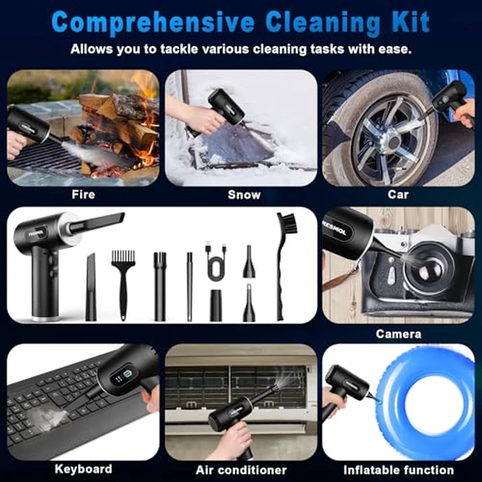 Compressed Air Duster-3 Gear Adjustable 100000RPM Electric Air Duster with LED Light, Rechargeable Cordless Air Blower for Keyboard Electric Devices Cleaning. Replaces Compressed Air Cans (Black) by FRESMOL - Image 6