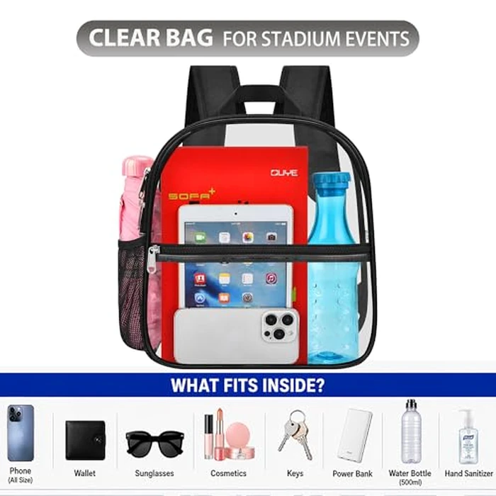 Oraben Clear Backpack Stadium Approved, Clear Bag 12 x 6 x 11 in, Small Transparent Backpack for Concerts, Sports Events, Festivals, Waterproof, Adjustable Straps, Women Men by Oraben - Image 2