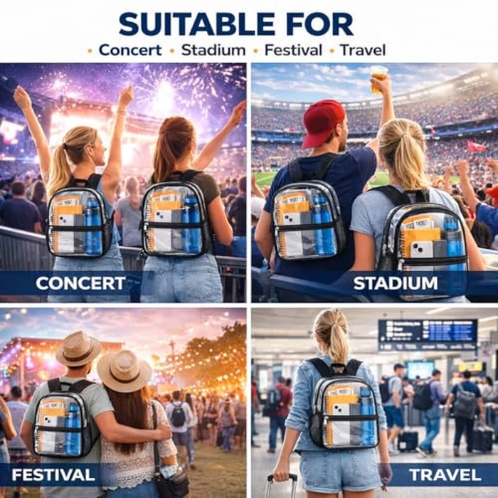 Oraben Clear Backpack Stadium Approved, Clear Bag 12 x 6 x 11 in, Small Transparent Backpack for Concerts, Sports Events, Festivals, Waterproof, Adjustable Straps, Women Men by Oraben - Image 7