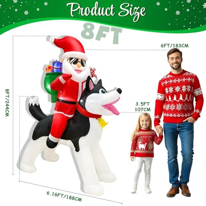 OurWarm 8FT Christmas Inflatable Decoration, Santa Claus Riding a Husky Inflatable Toy with LED Lights, Fun Yard Inflatable Decoration, Blow up Xmas Decor for Lawn Patio Garden Yard Decor by OurWarm - Image 3