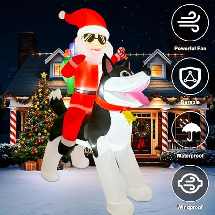 OurWarm 8FT Christmas Inflatable Decoration, Santa Claus Riding a Husky Inflatable Toy with LED Lights, Fun Yard Inflatable Decoration, Blow up Xmas Decor for Lawn Patio Garden Yard Decor by OurWarm - Image 6