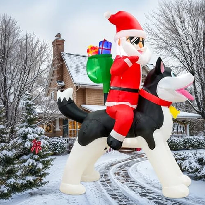 OurWarm 8FT Christmas Inflatable Decoration, Santa Claus Riding a Husky Inflatable Toy with LED Lights, Fun Yard Inflatable Decoration, Blow up Xmas Decor for Lawn Patio Garden Yard Decor by OurWarm - Image 8