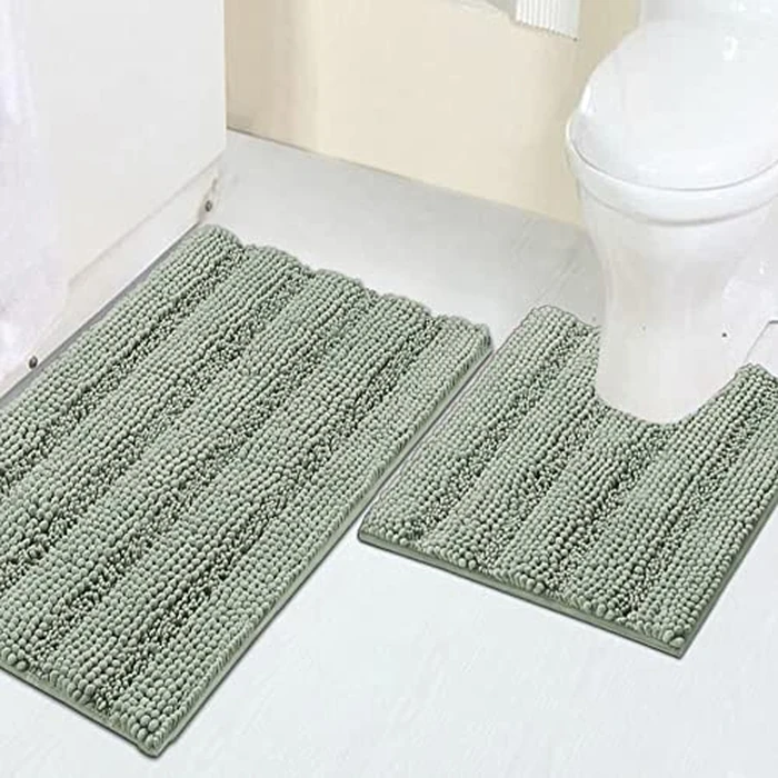 Turquoize Chenille Bathroom Rugs Set Non-Slip Bath Mats for Bathroom Super Absorbent Shaggy Rugs for Tub Shower Toilet Plush Bath Rug Plus U Contour Rug (Standard: 20" x 32" and 20" x 20" U), Sage by Turquoize - Used - Very Good condition