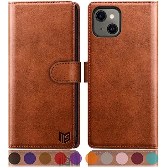 SUANPOT for iPhone 13 6.1" RFID Blocking Wallet case Credit Card Holder,Flip Book PU Leather Phone case Shockproof Cover Cellphone Women Men for Apple iPhone 13 case Wallet (Light Brown) by SUANPOT - Image 1