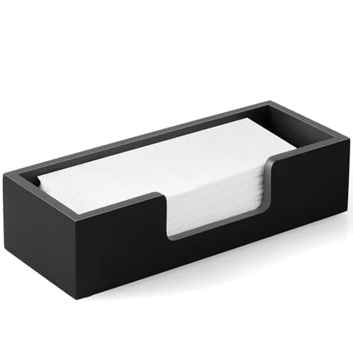 Paper Towel Dispenser Countertop, Wooden Folded Paper Hand Towel Holder for Guest Bathroom, Commercial Tabletop Tissue Dispenser Tray for Multifold C-Fold, Z-Fold, Trifold, Black by CMLKLZD - Image 1