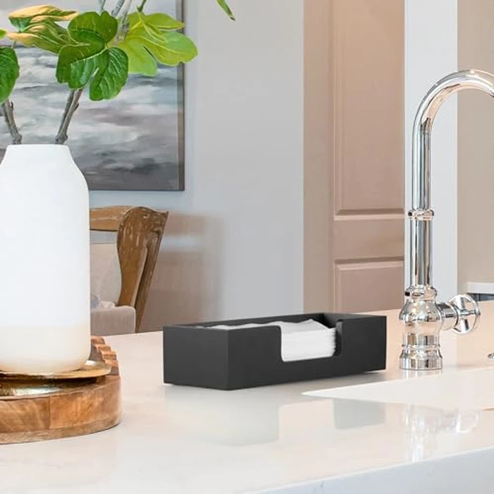 Paper Towel Dispenser Countertop, Wooden Folded Paper Hand Towel Holder for Guest Bathroom, Commercial Tabletop Tissue Dispenser Tray for Multifold C-Fold, Z-Fold, Trifold, Black by CMLKLZD - Image 5