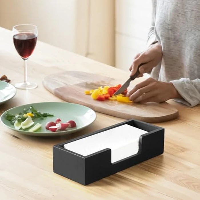 Paper Towel Dispenser Countertop, Wooden Folded Paper Hand Towel Holder for Guest Bathroom, Commercial Tabletop Tissue Dispenser Tray for Multifold C-Fold, Z-Fold, Trifold, Black by CMLKLZD - Image 6