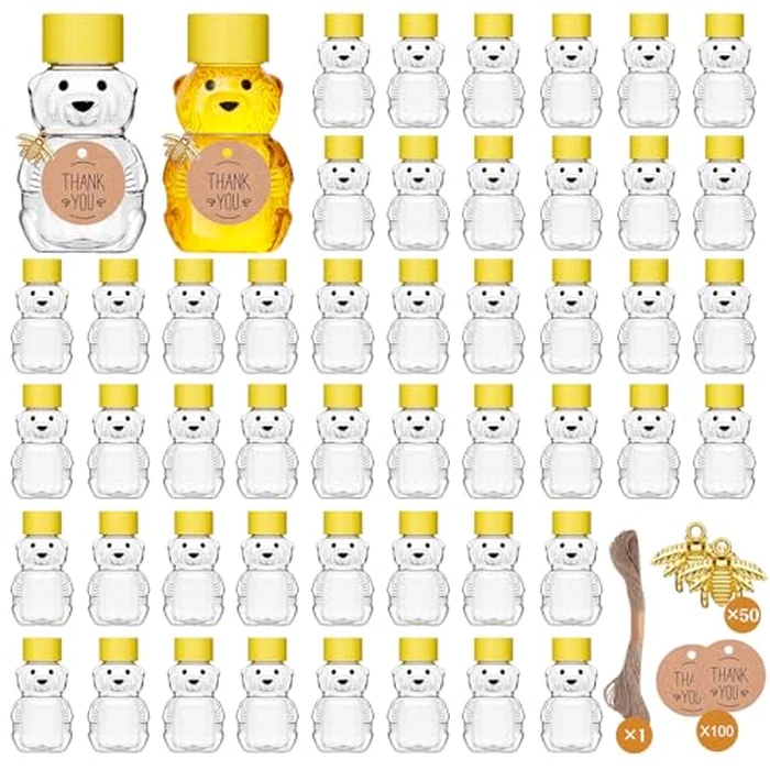 50 Pack Plastic Honey Bear Bottles Jars, 2 oz Honey Bear Cup with Lids Mini Bear Shape Empty Honey Bear Bottle Honey Containers Bulk Jam Juice Candy for Wedding Gifts Baby Shower Favors by Barafat - Used - Acceptable condition - CA$23.65