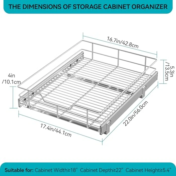 Pull Out Cabinet Organizer 17" W X 22" D, Slide Out Drawers For Kitchen Organizers and Storage, Pull Out Drawers For Cabinets Capacity Heavy Duty Caddy, Cabinet Shelves Chrome-Plated, Bathroom Pantry by STORKING - Image 2