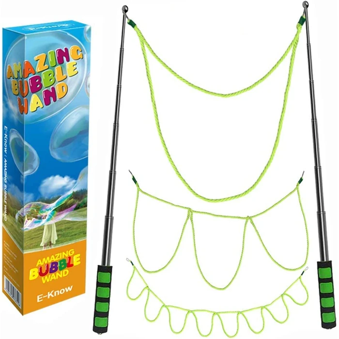 E-Know Bubble Wand,3 Style Giant Bubble Wand Outdoor Toy for Kids, Recyclable Stainless Steel,Telescopic Design Bubble Party Favors, Works Best Bubbleventi Bubble Mix by E-Know - Used - Like New condition - US$14.84