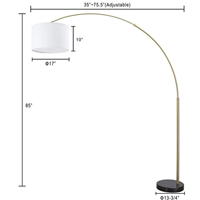 Major-Q Modern 81" Arc X-Large Tall Living Room-Stand Up Arching Drum Shade Large Floor Lamp with Real Marble Base for Dinning/Bedrooms-Corner Lamp for Office Lighting White/Gold (99-6938GLD) by Major-Q - Image 3