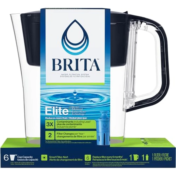 Brita 6 Cup Elite Filter Pitcher with Smart Light Indicator, Reduces 30+ Contaminants including Lead and Microplastics, Filter lasts 6 months, Denali, Black by BRITA - Image 3
