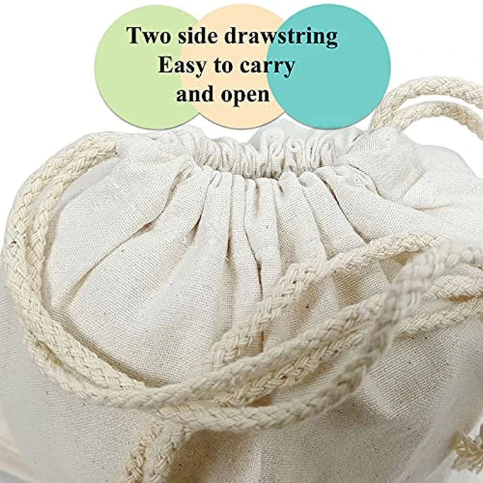 Freletry 8 PCS 10"x12"/25x30cm Drawstring 100% Cotton Muslin Bags Reusable Storage Bag for Shopping Home Kitchen Food Grocery Vegetable Storage etc. (8 PCS 10"x12"/25x30cm) by Freletry - Image 4