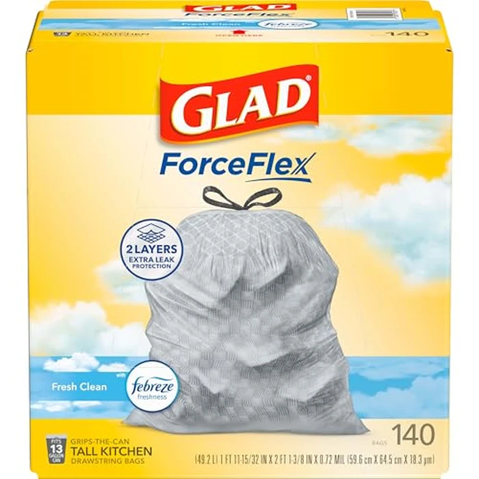 Glad ForceFlex Tall Kitchen Trash Bags, 13 Gallon, Fresh Clean, 140 Count (Package May Vary) by Glad - Used - Very Good condition