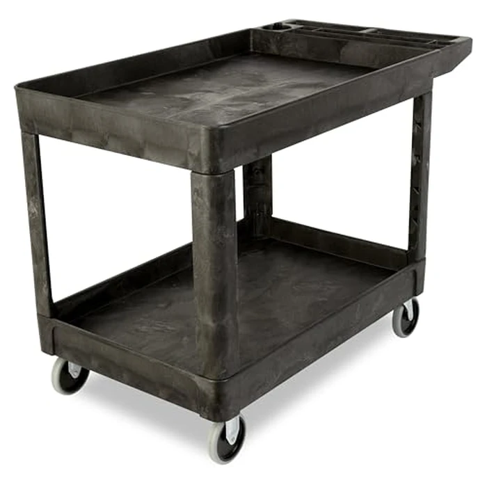 Rubbermaid Commercial Products 2-Shelf Utility/Service Cart, Medium, Black, Lipped Shelves, Ergonomic Handle, 500 lbs. Capacity, for Warehouse/Garage/Cleaning/Manufacturing by Rubbermaid Commercial Products - Used - Very Good condition - US$154.11