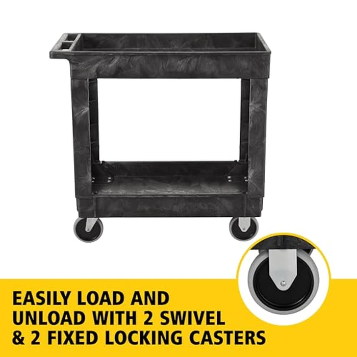 Rubbermaid Commercial Products 2-Shelf Utility/Service Cart, Medium, Black, Lipped Shelves, Ergonomic Handle, 500 lbs. Capacity, for Warehouse/Garage/Cleaning/Manufacturing by Rubbermaid Commercial Products - Image 3
