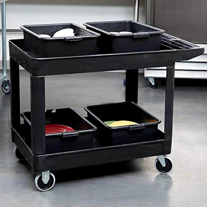 Rubbermaid Commercial Products 2-Shelf Utility/Service Cart, Medium, Black, Lipped Shelves, Ergonomic Handle, 500 lbs. Capacity, for Warehouse/Garage/Cleaning/Manufacturing by Rubbermaid Commercial Products - Image 8