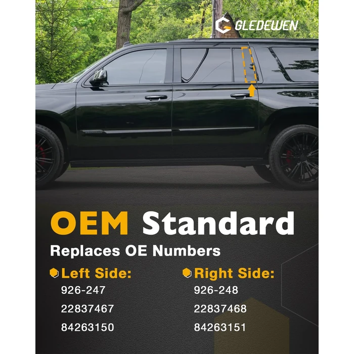 926-247 926-248, Rearward Door Applique, Compatible with 2015-2018 GMC Yukon XL, Cadillac Escalade ESV, Chevy Suburban, Window C-Pillar Trim, Left & Right Rear Door Molding, Outer Windshield Trim by Gledewen - Image 3